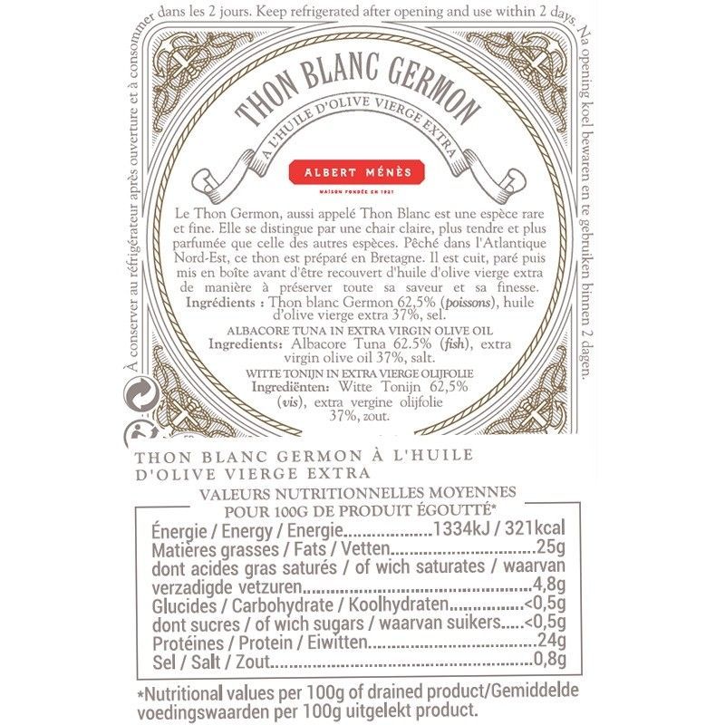 Thon Blanc Germon à l'Huile d'Olive Vierge Extra