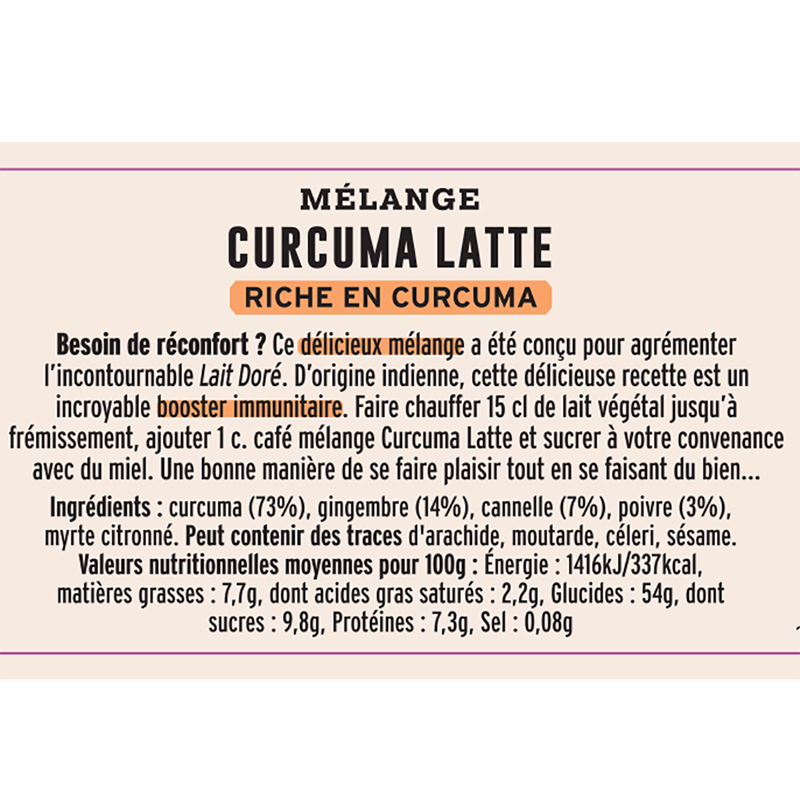 Jar of Turmeric Latte Mix information sheet Albert Ménès