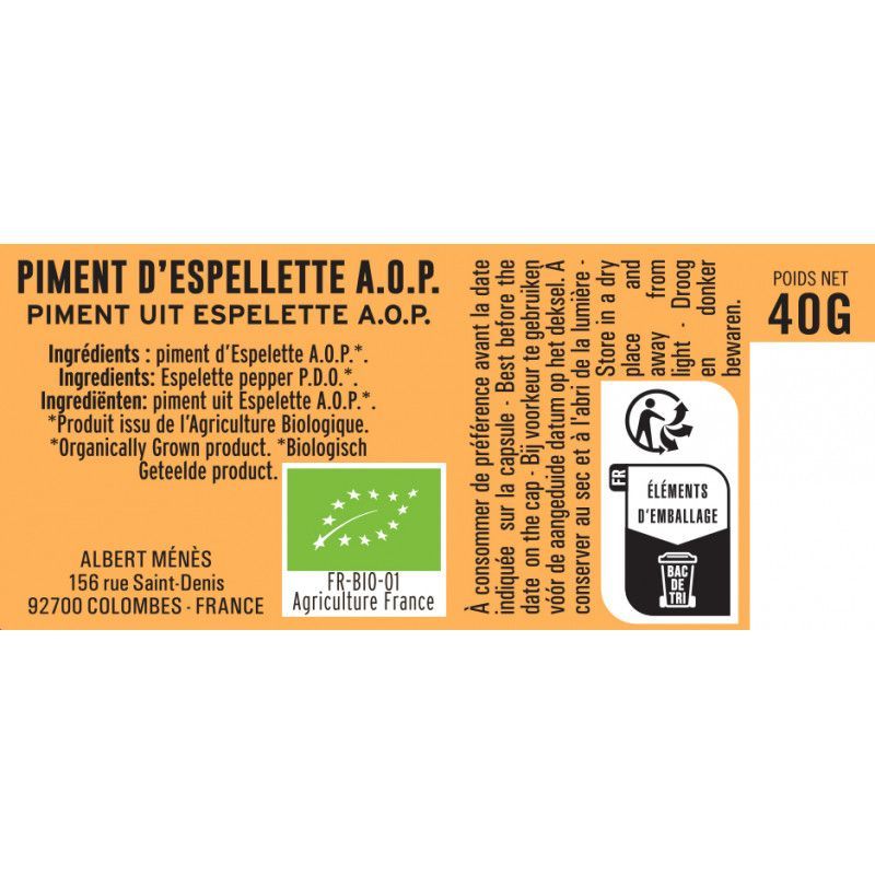 Töpfchen Informationsblatt Piment d'Espelette g.U. BIO Albert Ménès