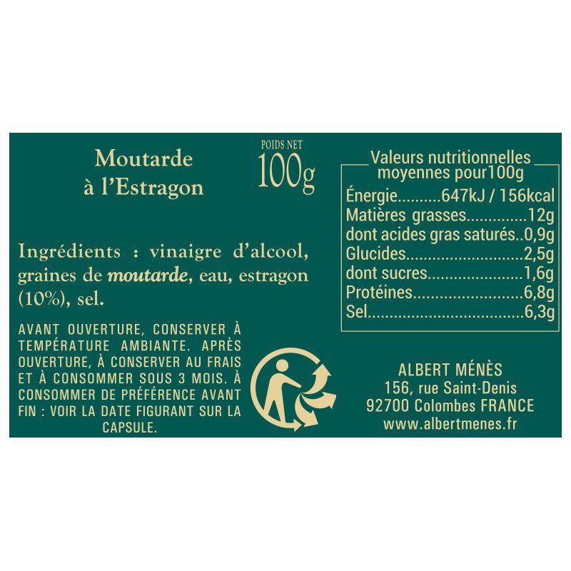 Moutarde Verte aux Feuilles d'Estragon fiche informative