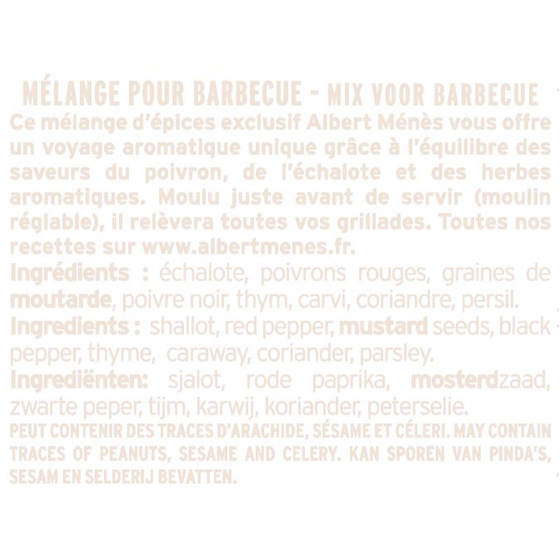 fiche informative sur le pot de Mélange pour Barbecue - Moulin Albert Ménès