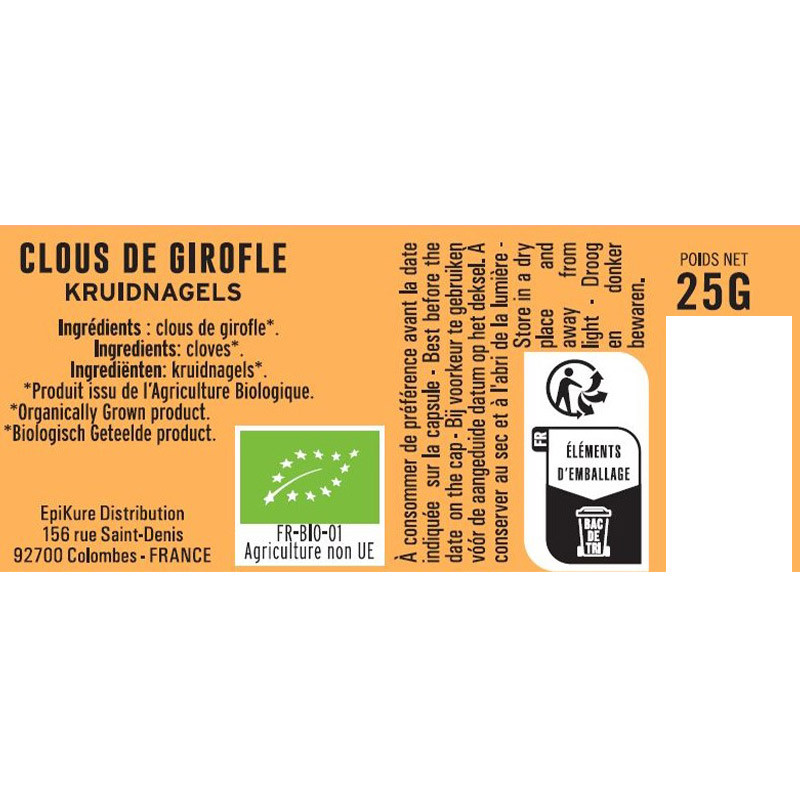 fiche informative sur le pot de Clous de Girofle BIO Albert Ménès