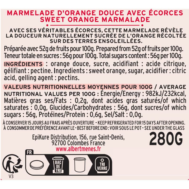 Marmelade d'Orange Douce Ecorces fines etiquette