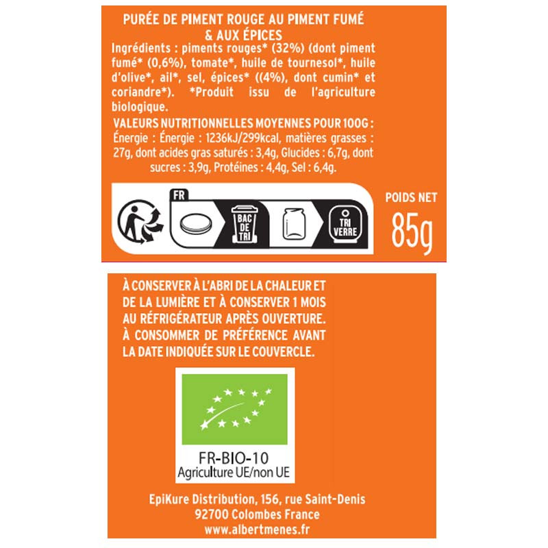 Harissa aux Piments Fumés de bearn BIO fiche informative