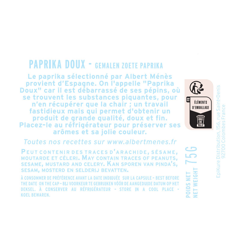 fiche informative sur le pot de Paprika Doux Albert Ménès