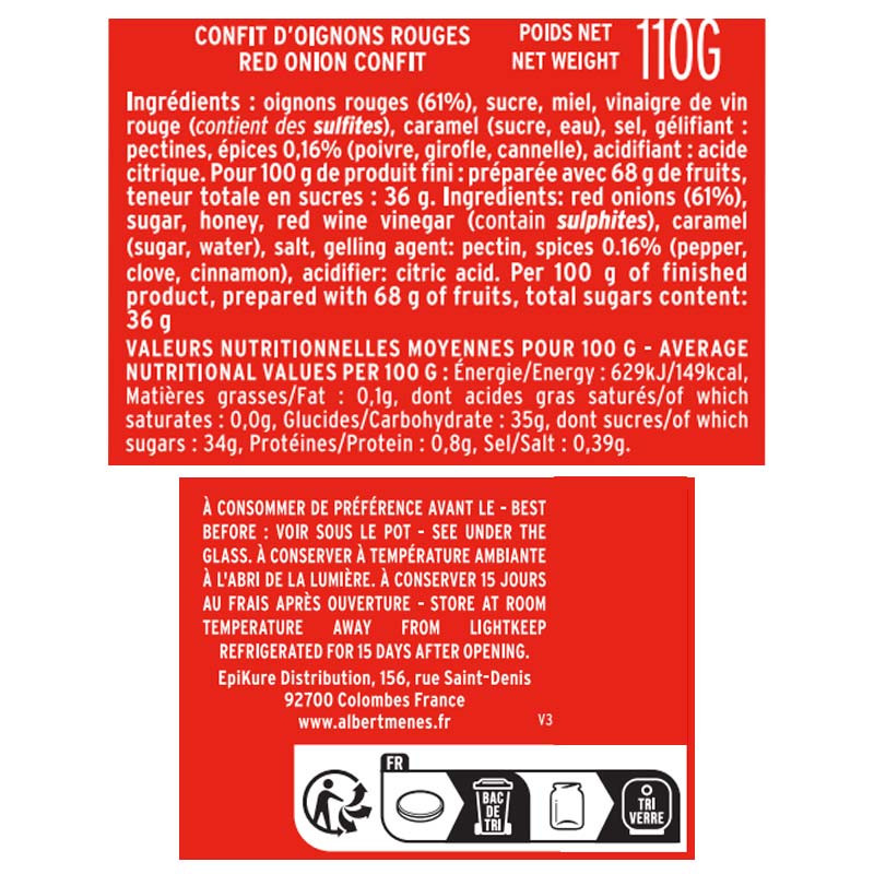 etiquette Confit d'Oignons Rouges aux Epices