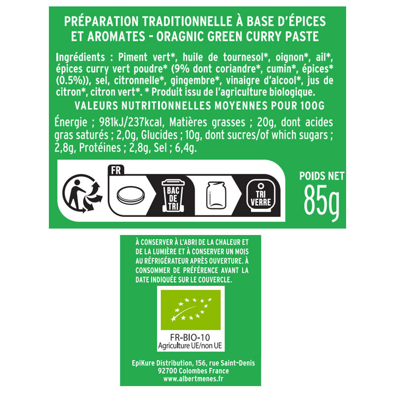 Pâte de Curry Vert BIO fiche informative