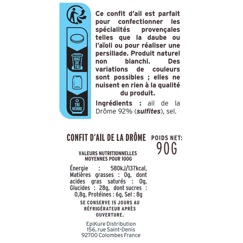 Confit d'Ail de la Drôme etiquette informative