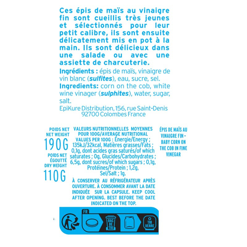 informations Petits Épis de Maïs au Vinaigre Fin