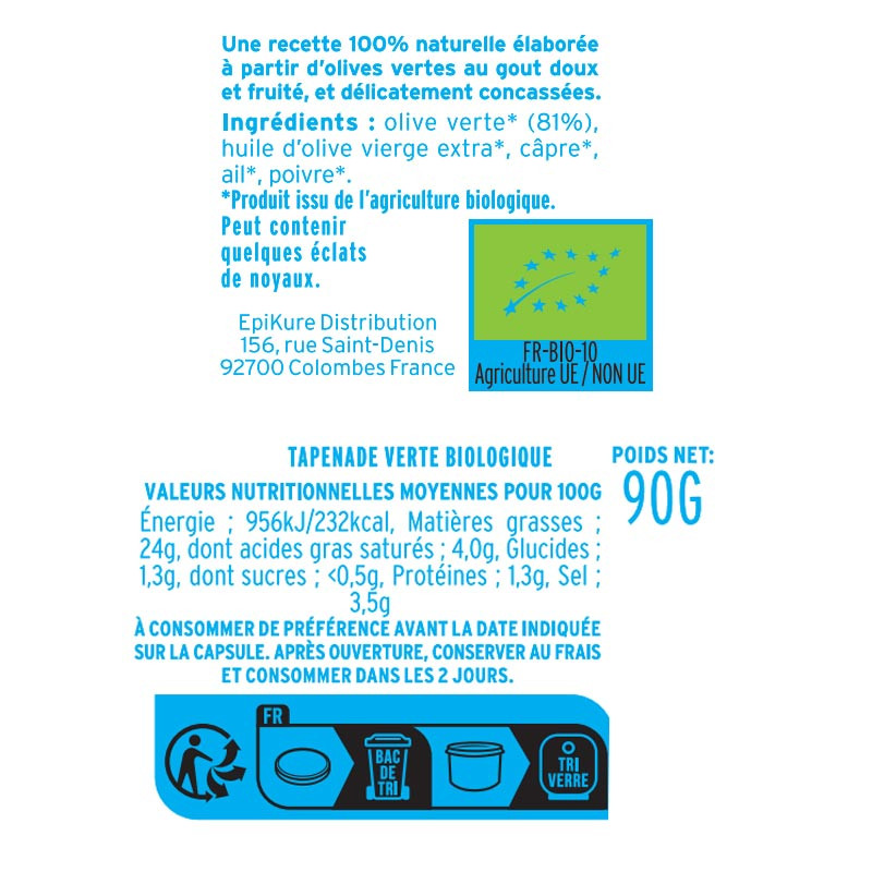 Tapenade Verte BIO etiquette