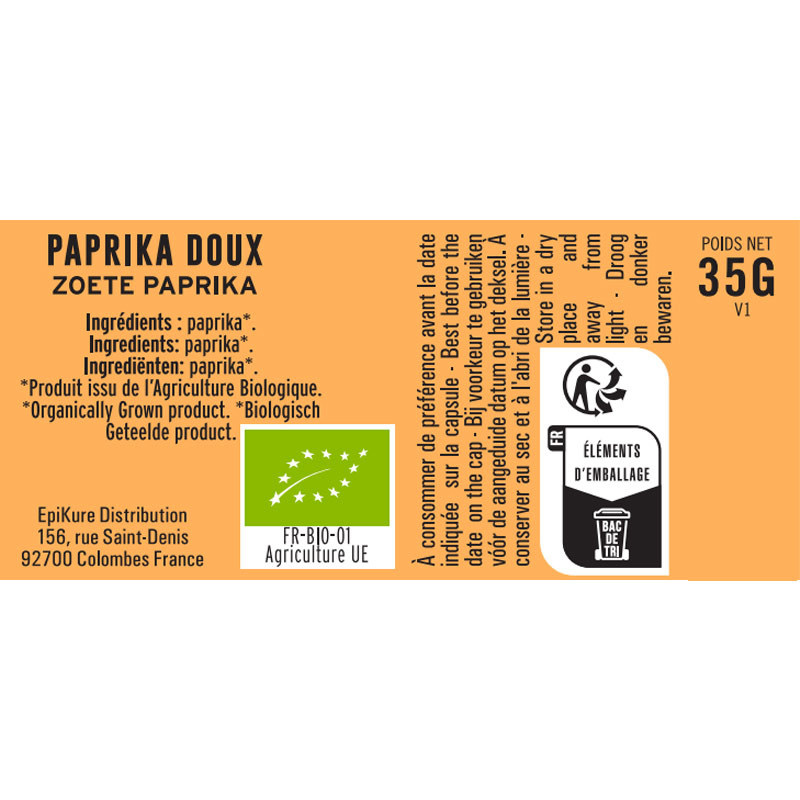 fiche informative sur le pot de Paprika Doux BIO Albert Ménès