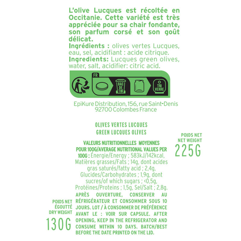 Olives Vertes Lucques fiche informative