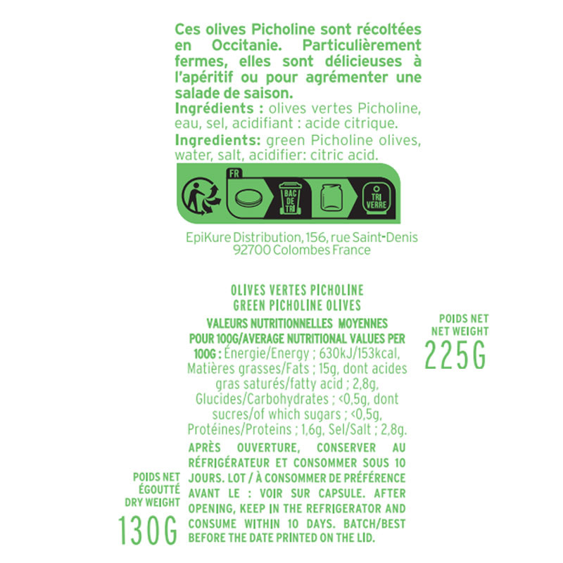 Olives Vertes Picholine fiche informative