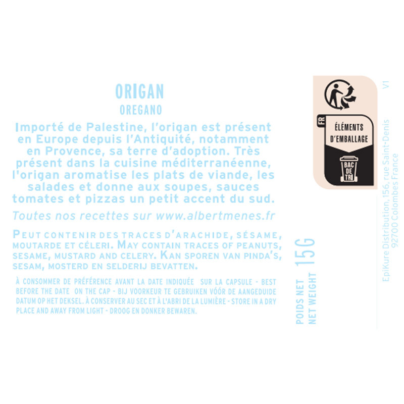fiche informative sur le pot de Origan Albert Ménès