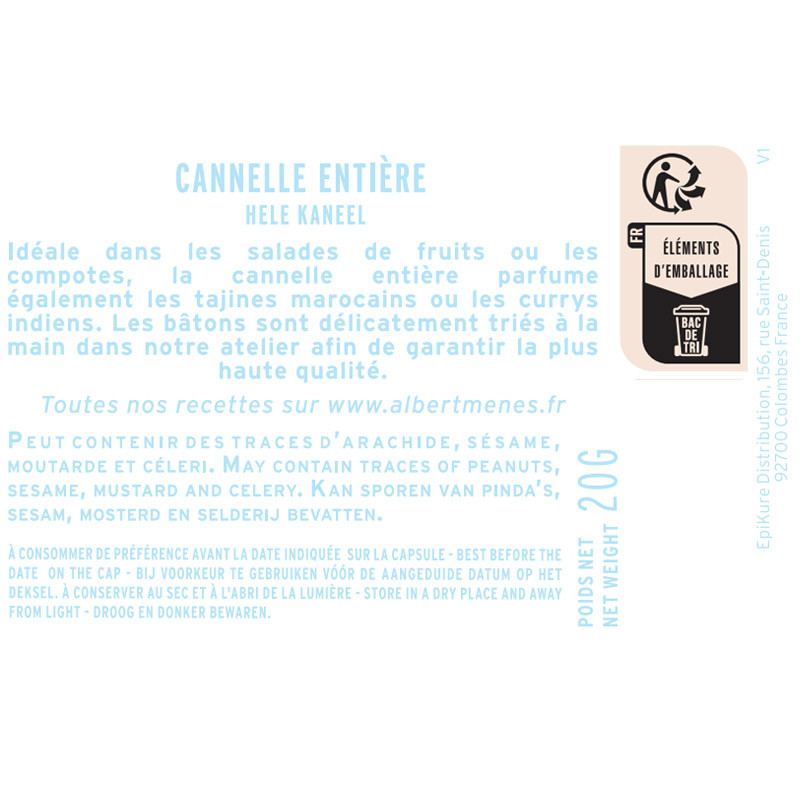 fiche informative sur la Cannelle Entière Albert Ménès