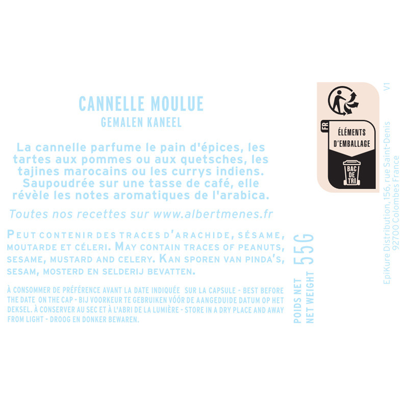 fiche informative sur le pot de Cannelle Moulue Albert Ménès