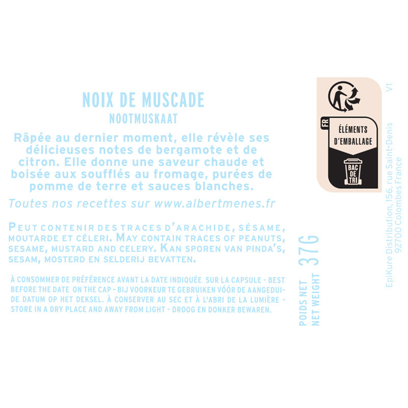 fiche informative sur le pot de Noix de Muscade Albert Ménès