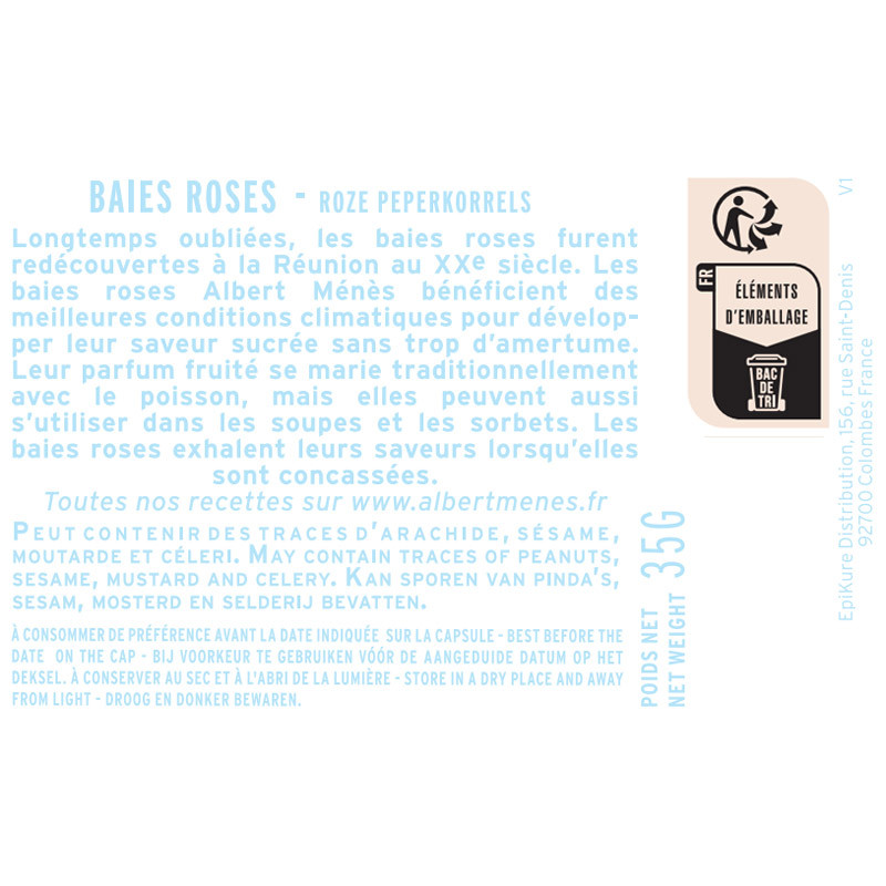 fiche informative sur le pot de Baies Roses Albert Ménès