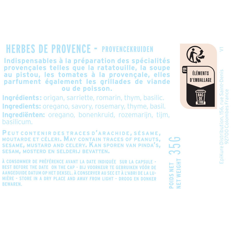 fiche informative sur le pot de Herbes de Provence Albert Ménès
