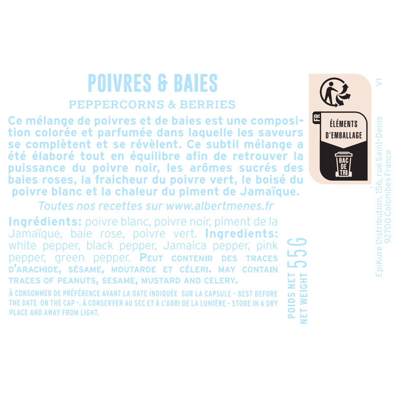 fiche informative sur le pot de Poivres et Baies Albert Ménès