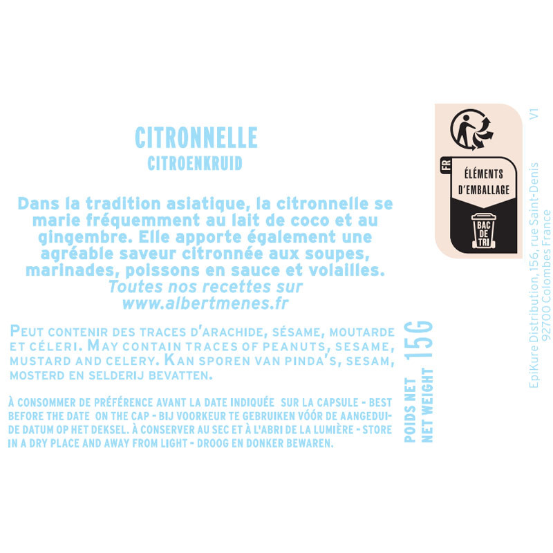 fiche informative sur le pot de Citronnelle Albert Ménès
