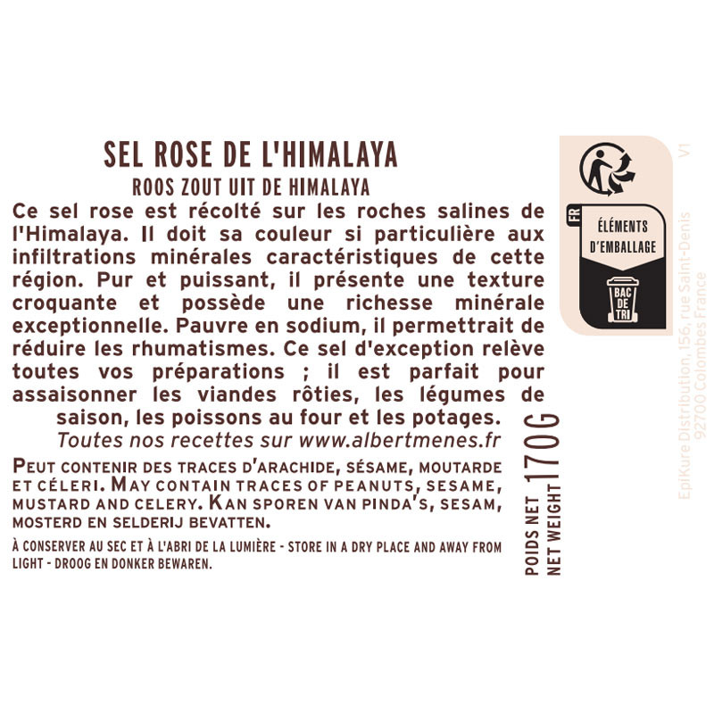 fiche informative sur le pot de Sel Rose de l'Himalaya Albert Ménès
