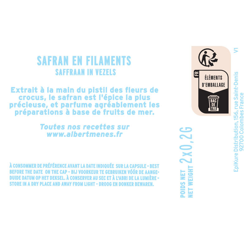 fiche informative sur le pot de Safran en Filaments Albert Ménès