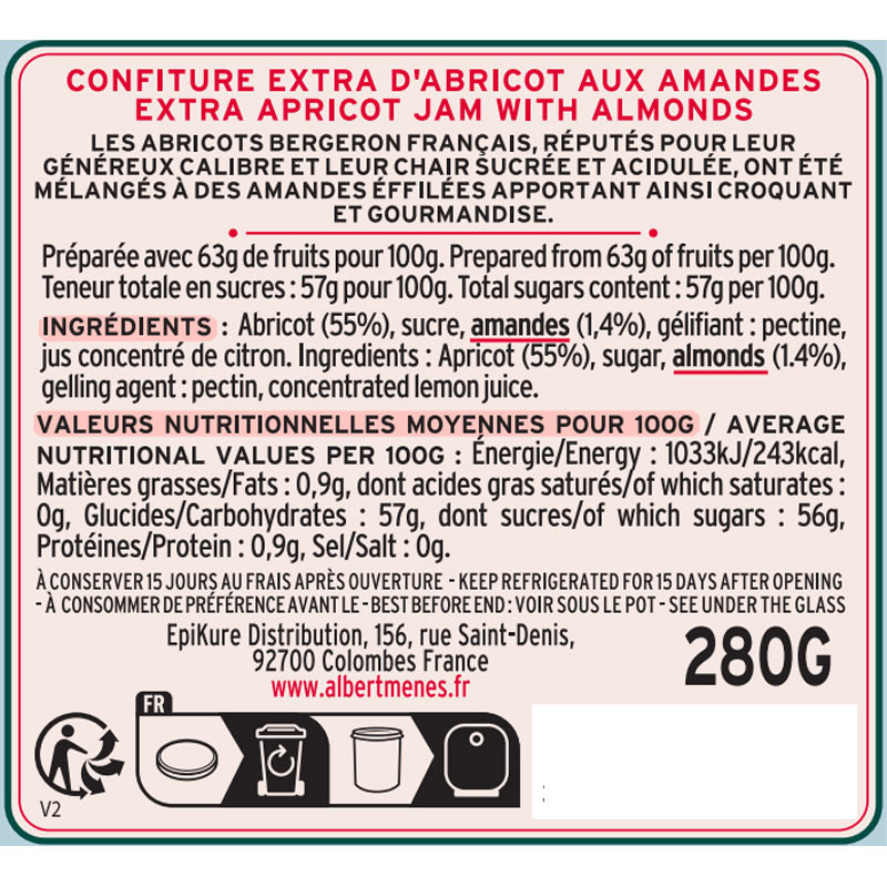 Etiquette abricot amandes