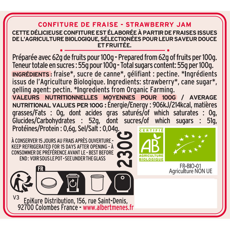 Confiture de Fraise BIO de qualité et savoureuse