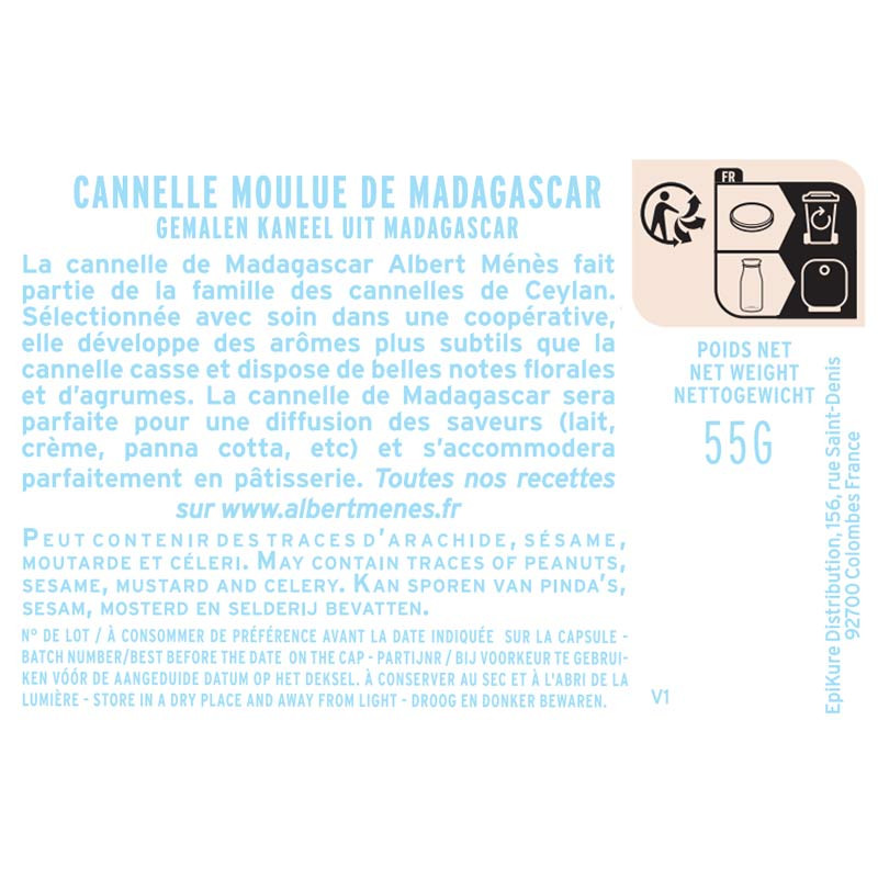 fiche informative sur le pot de Cannelle Moulue De Madagascar Albert Ménès