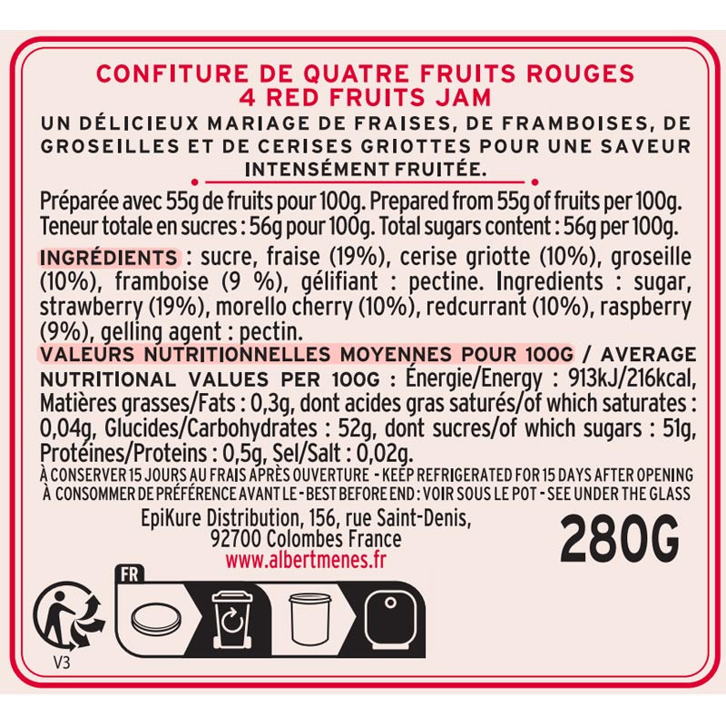 Confiture de 4 Fruits Rouges etiquette