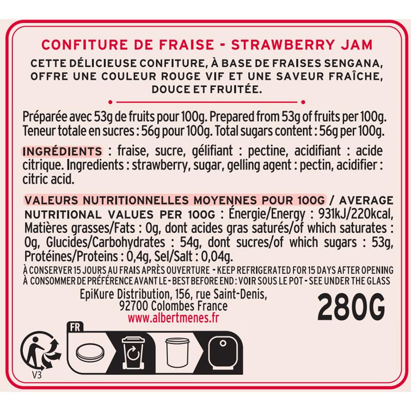 Confiture de Fraise fiche informative