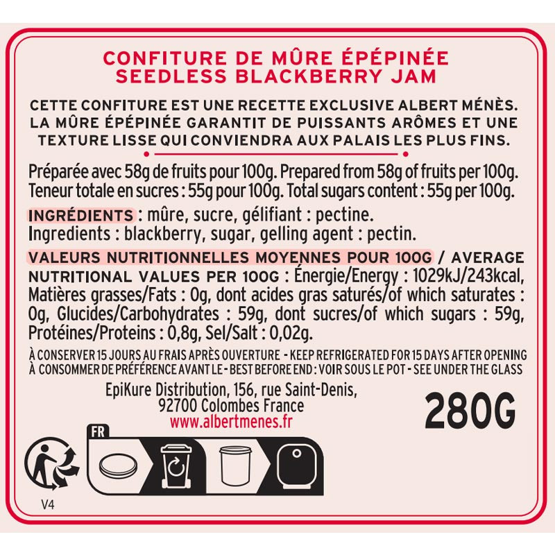Confiture de Mûre Epépinée avec des fruits de qualité et savoureux