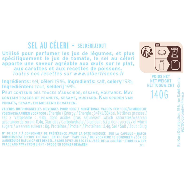 fiche informative sur le pot de Sel au Céleri Albert Ménès