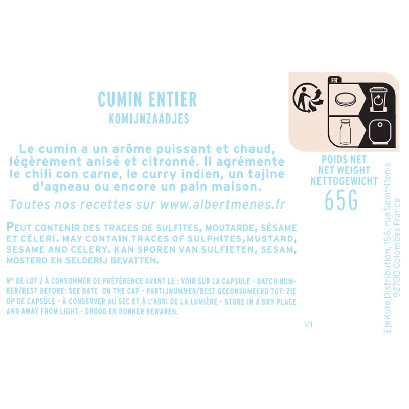 fiche informative sur le pot de Cumin Entier Albert Ménès