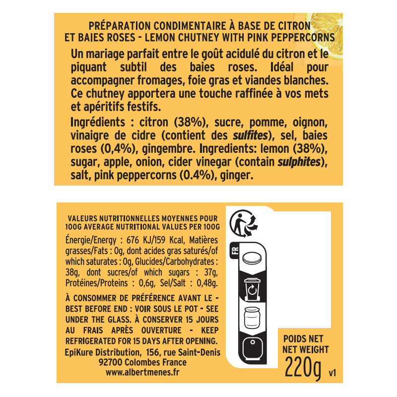 chutney de citron aux baies roses albert menes recette