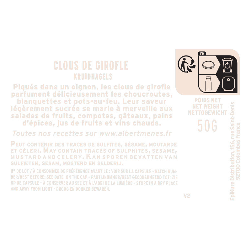 fiche informative sur le pot de Clous de Girofle Albert Ménès