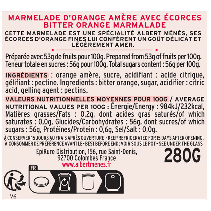 Marmelade d'Orange Amère Ecorces Fines fiche informative