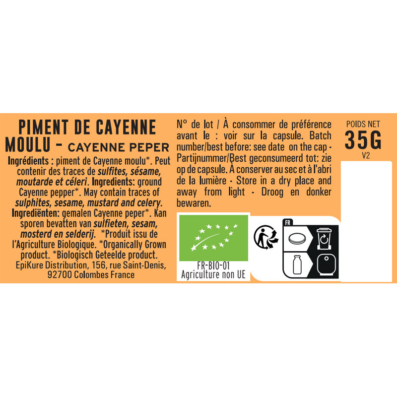 fiche informative sur le pot de Piment de Cayenne Moulu BIO Albert Ménès