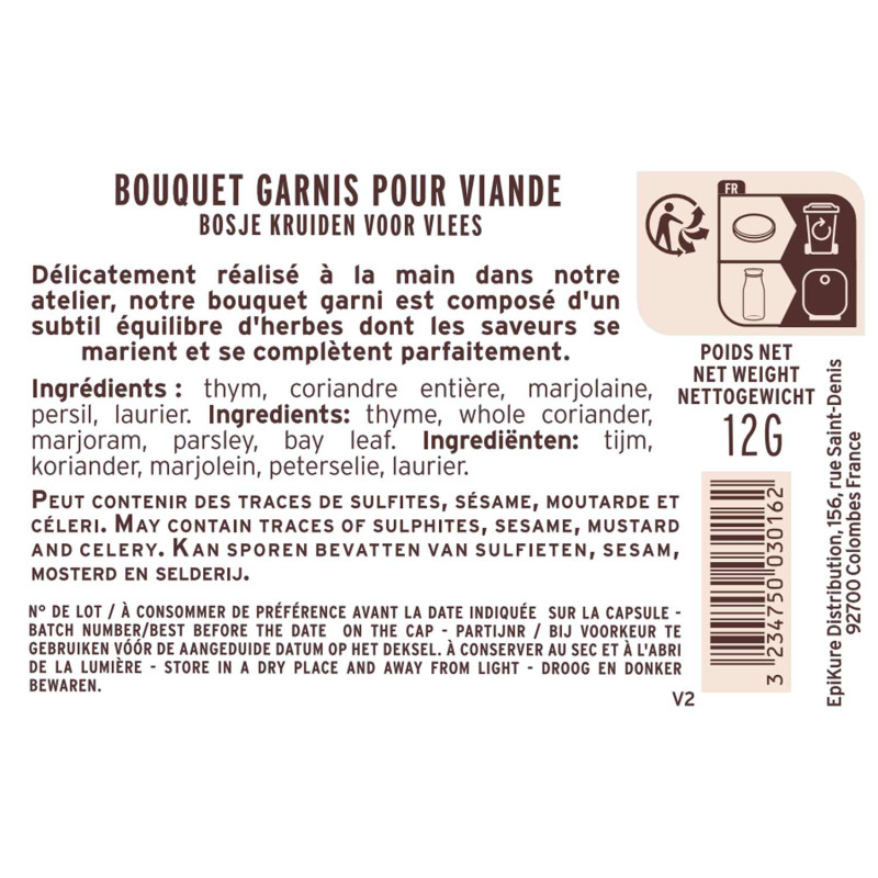 fiche informative sur le pot de Bouquets Garnis Pour Viande Albert Ménès